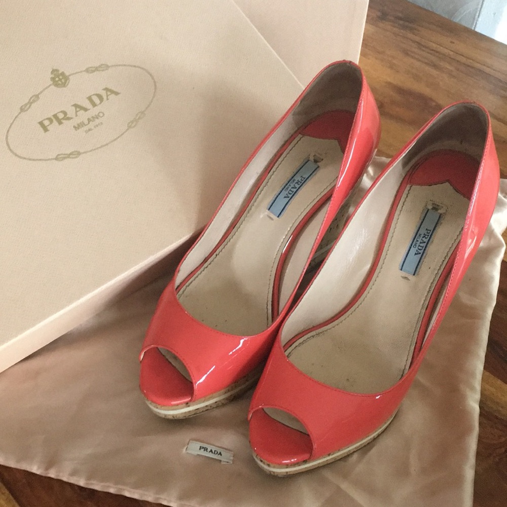 Prada coral wedges